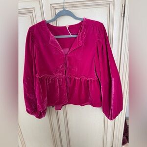Free People Velvet Blouse in Vibrant Pink